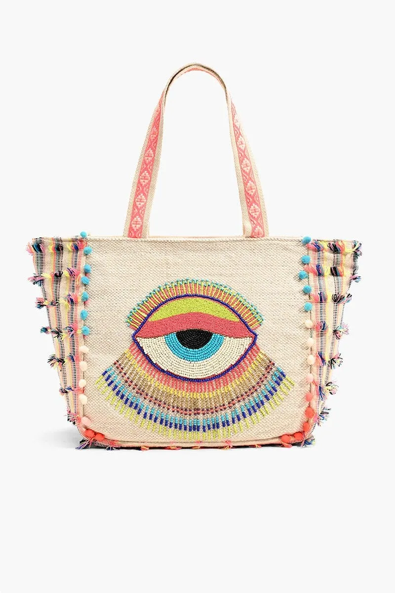 AB21-189 Hand Beaded Lazy Daze Evil Eye Tote