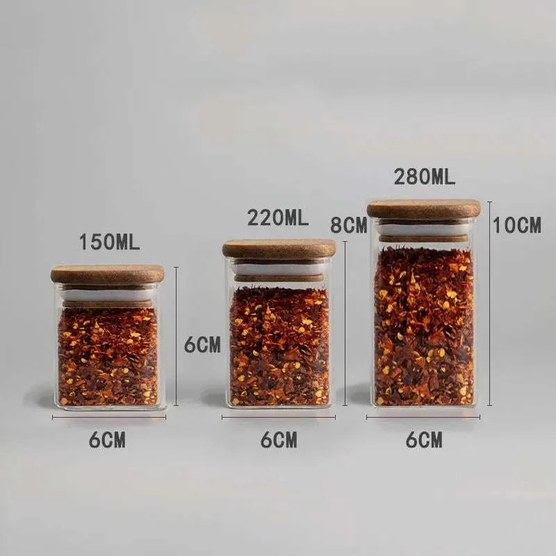 Acacia Wood Cover Glass Seasoning Jars