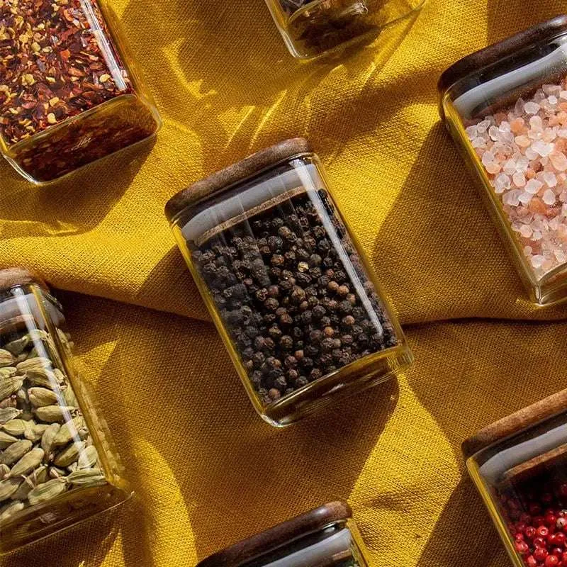 Acacia Wood Cover Glass Seasoning Jars