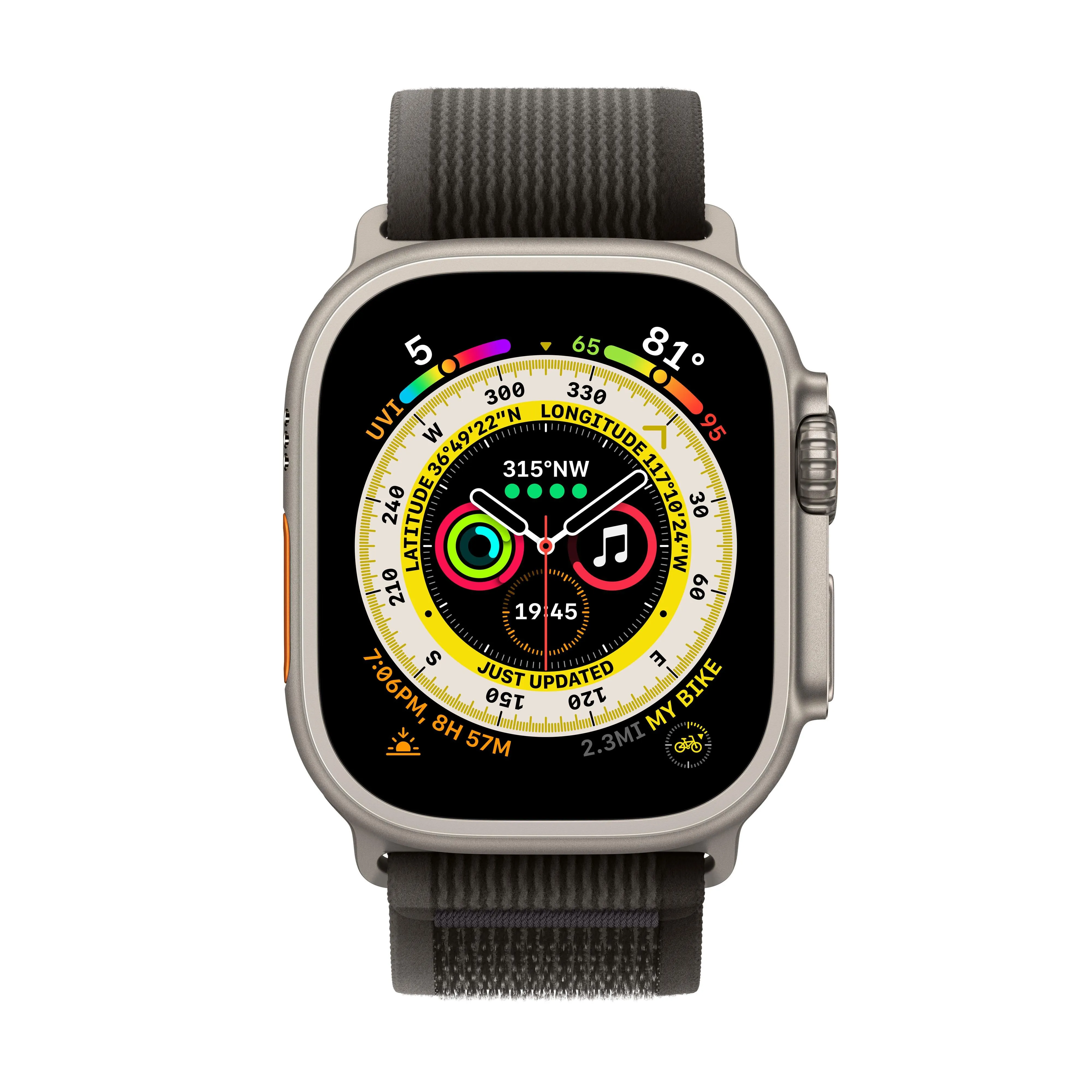 Apple Watch Ultra GPS   Cellular, 49mm Titanium Case with Black/Gray Trail Loop - M/L