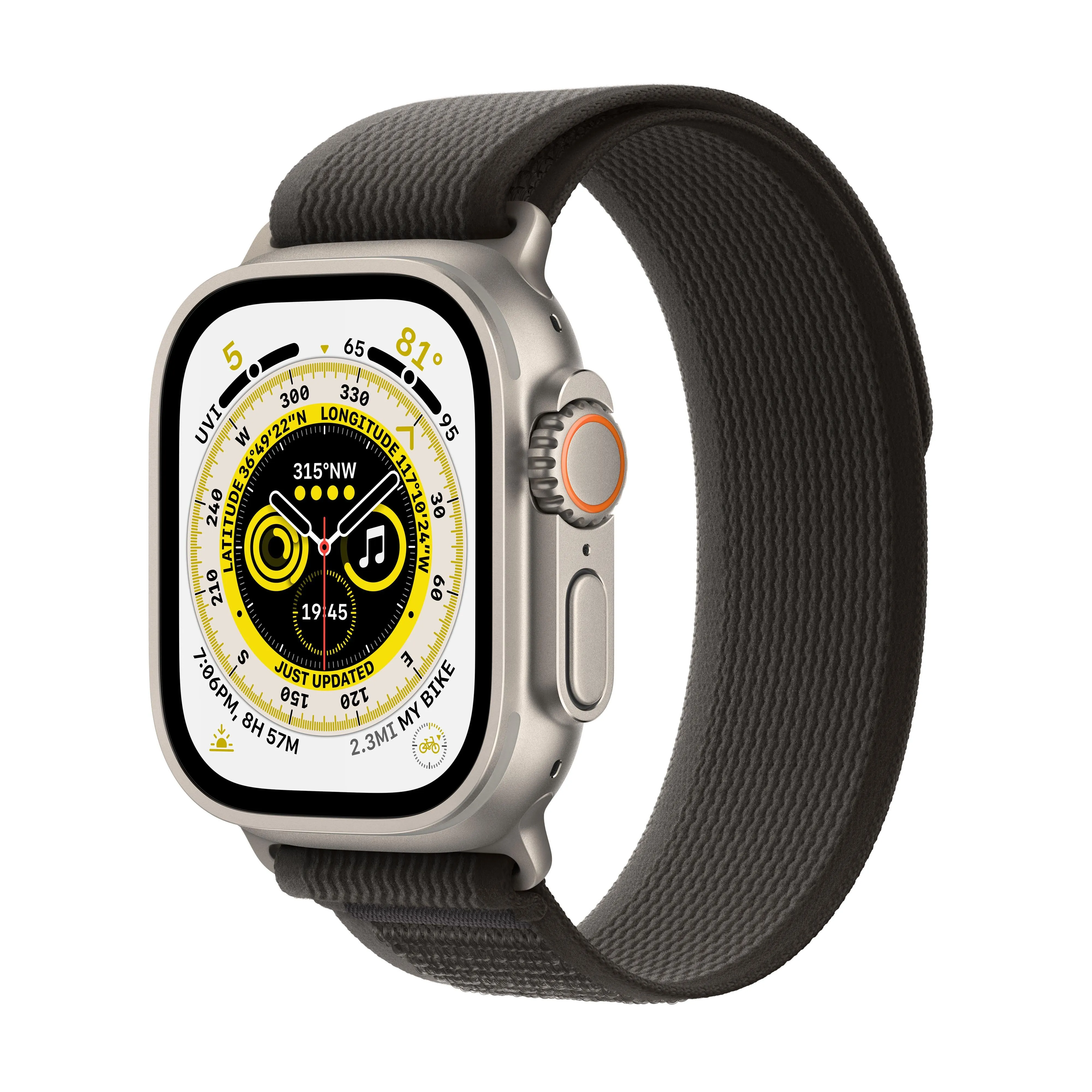 Apple Watch Ultra GPS   Cellular, 49mm Titanium Case with Black/Gray Trail Loop - M/L