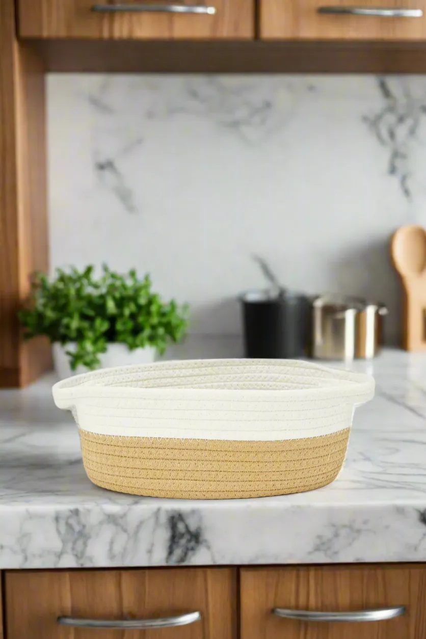 Beige And White Oval Basket (Small)