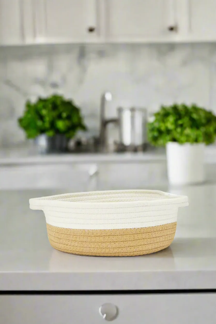 Beige And White Round Basket (Small)