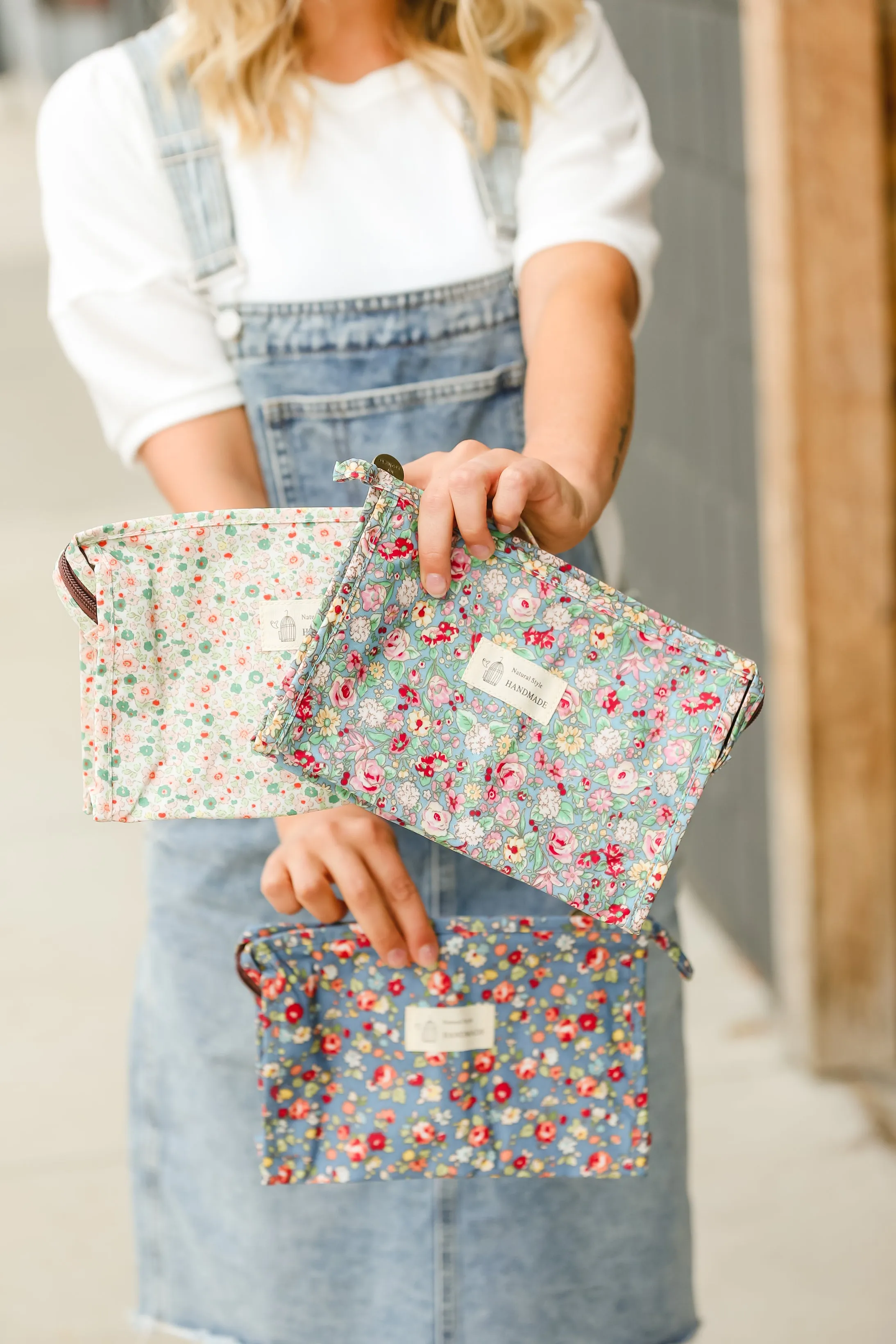 Blush and Mint Dainty Floral Cosmetic Bag - FINAL SALE