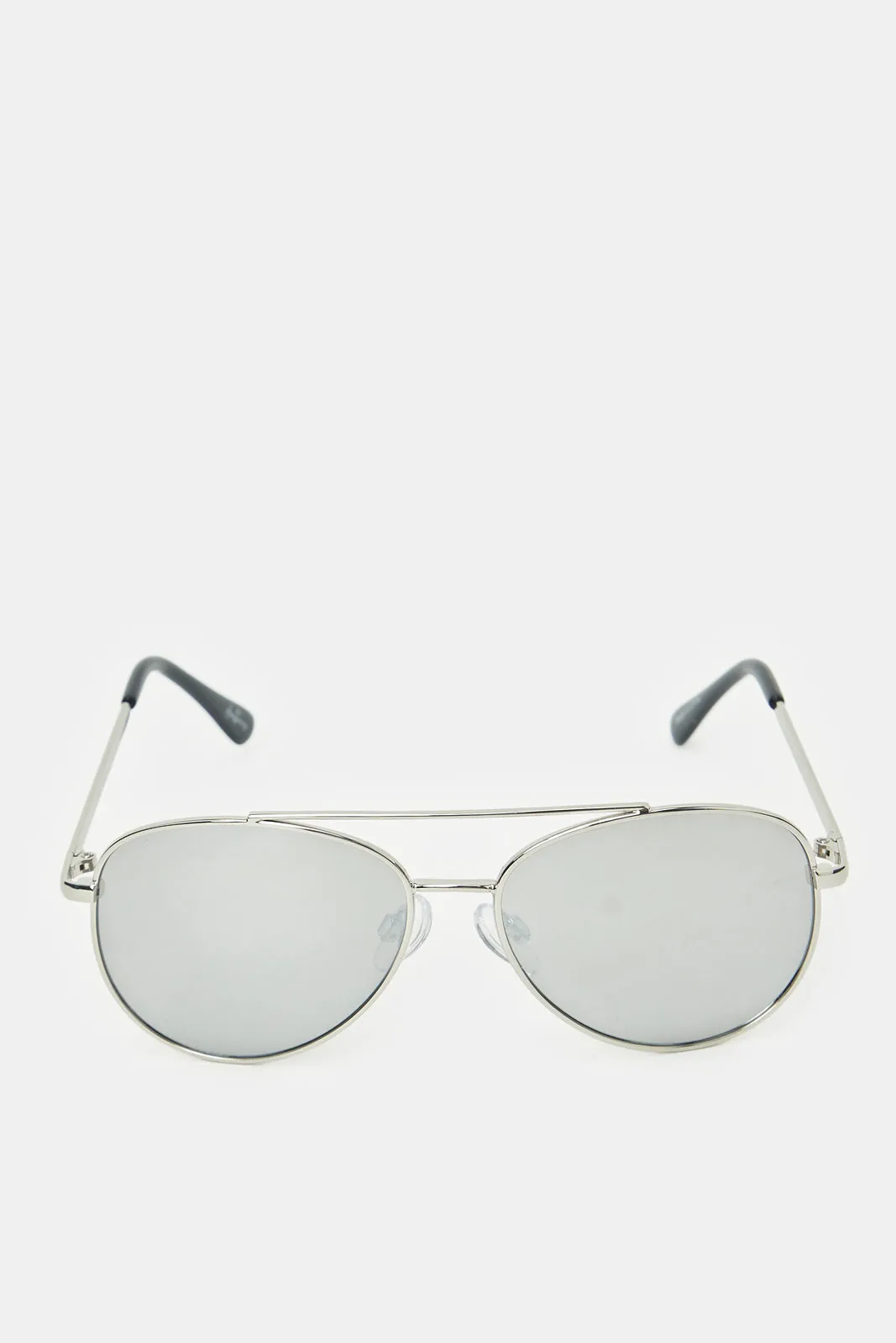 Boys Silver And Black Aviator Embellished Sunglasses