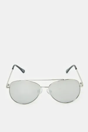 Boys Silver And Black Aviator Embellished Sunglasses