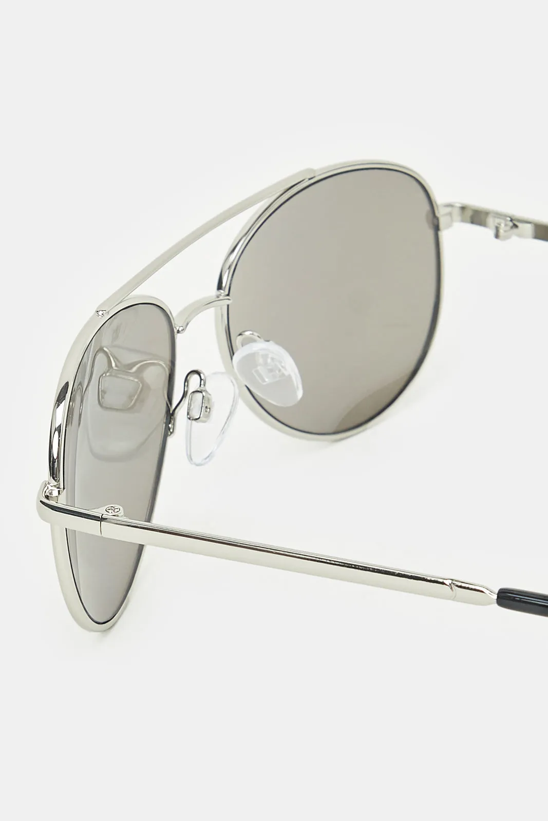 Boys Silver And Black Aviator Embellished Sunglasses