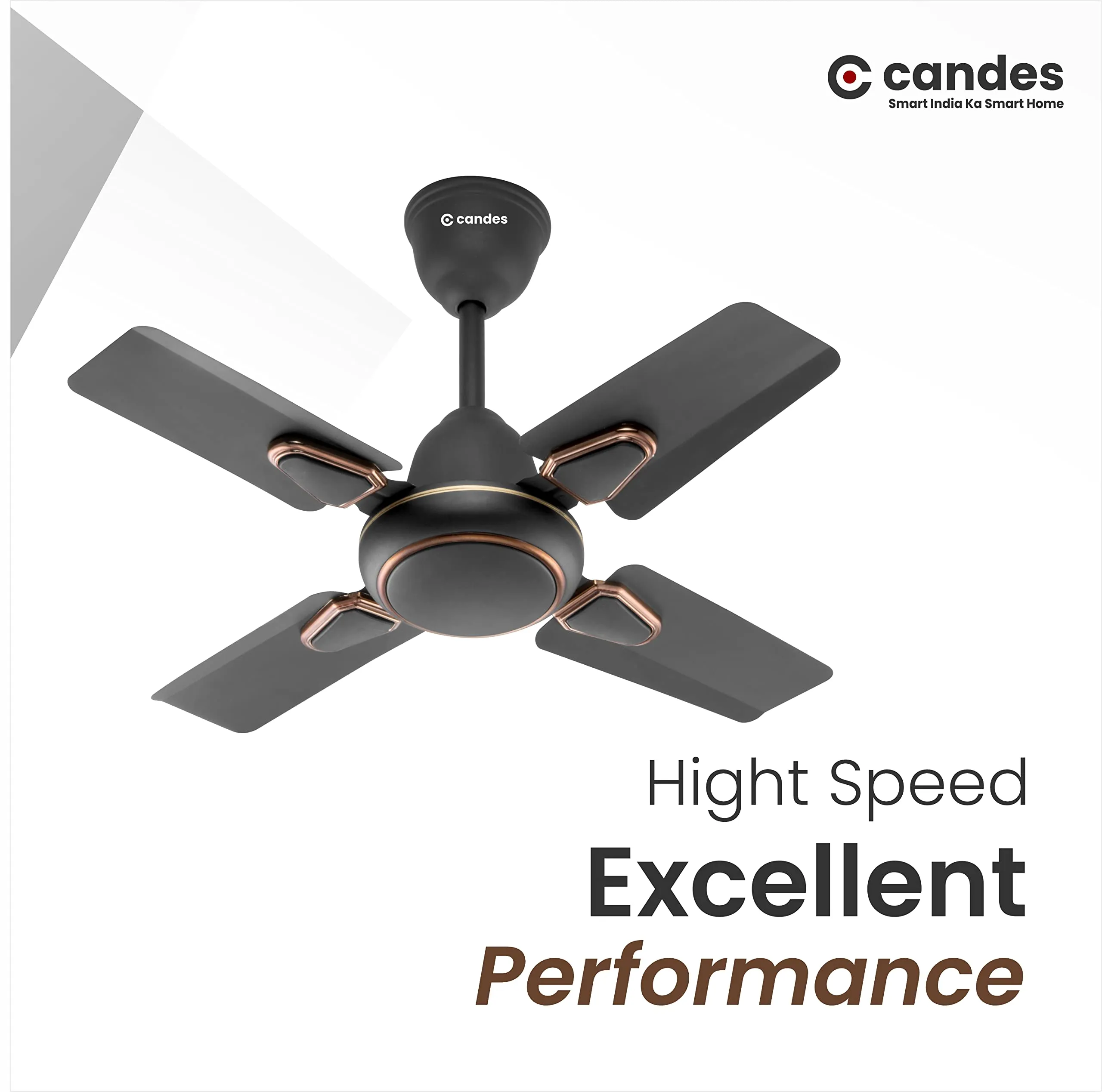 Candes Brio Turbo 600 mm /24 inch Small Ceiling Fans for Home | High Speed, Energy Saver, Noiseless | Small Ceiling Fan for Home, Kitchen Fan, Balcony & Small Room | 2 Yr Warranty | Smoke Brown