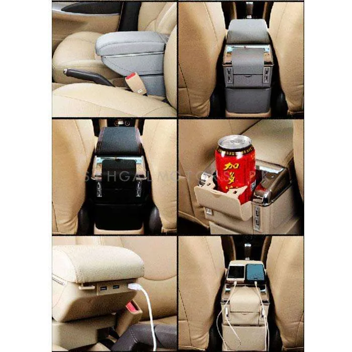 Car Universal Multi-functional 6 USB Arm Rest Black Color