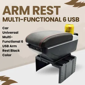 Car Universal Multi-functional 6 USB Arm Rest Black Color