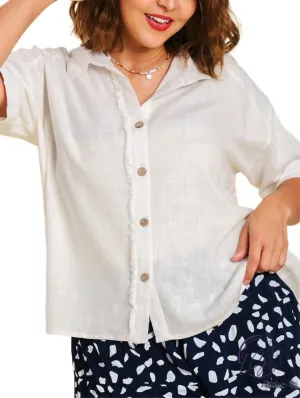 Curvy Effortless Fray Collared Tee