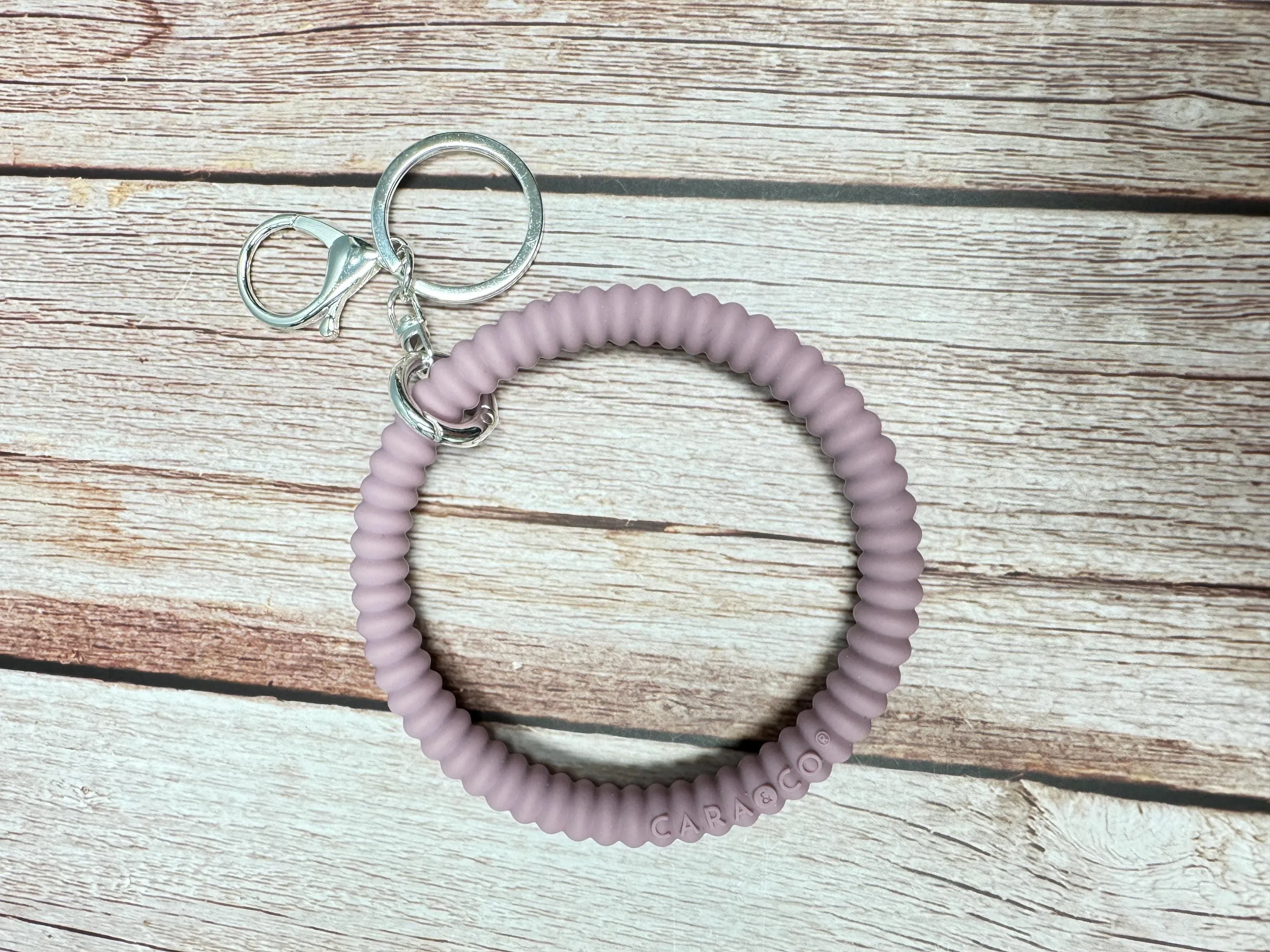 Elegant Silicone Bracelet Keychain - 3.5" Bracelet with Silver Plate Key Ring & Quick Release Clip (4 colours to choose from)