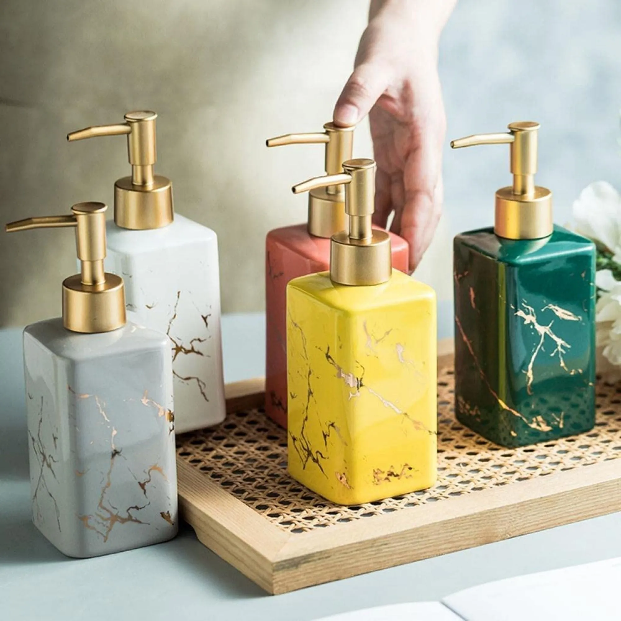 FabSeasons Yellow Matte Design Ceramic Soap Dispenser, 320ML