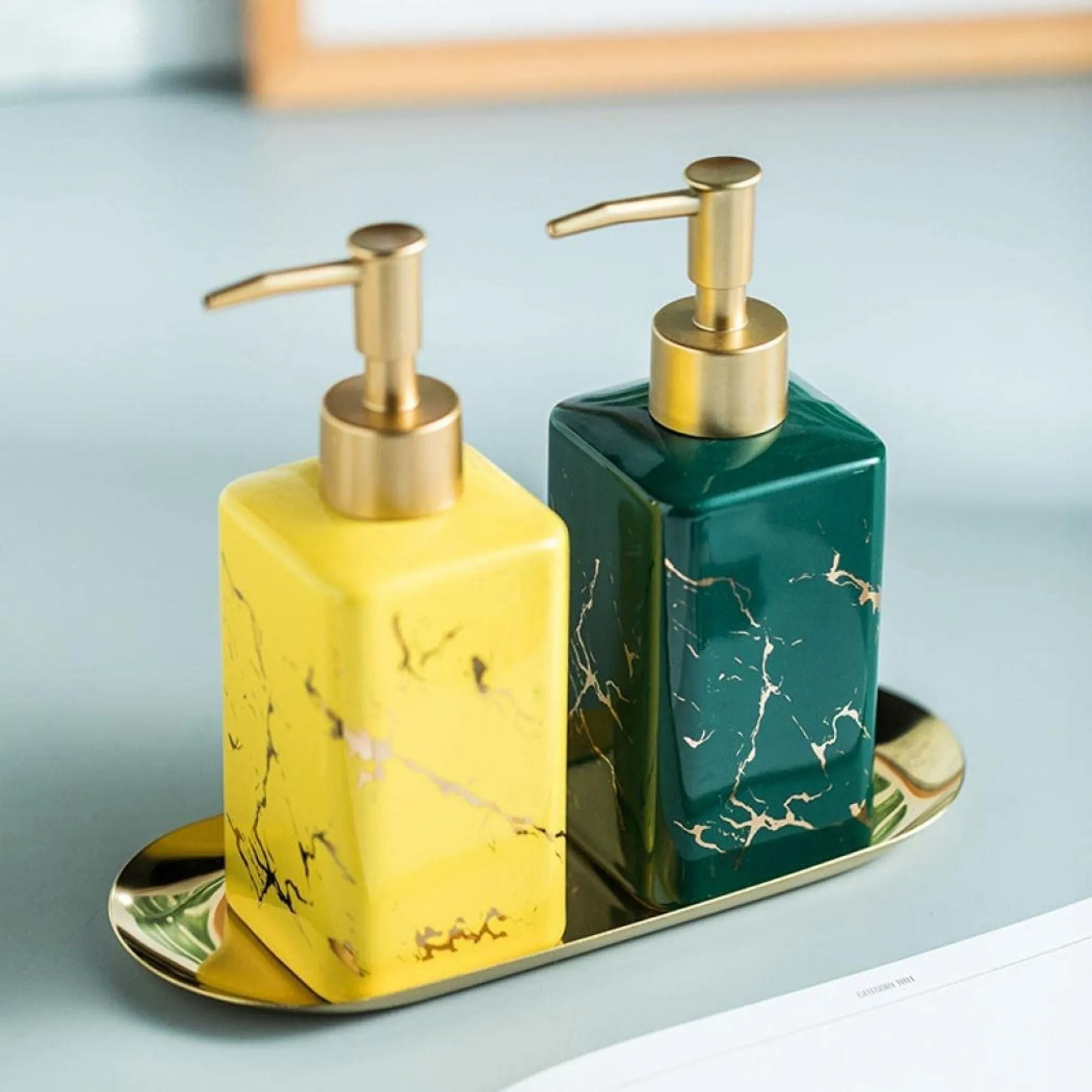 FabSeasons Yellow Matte Design Ceramic Soap Dispenser, 320ML
