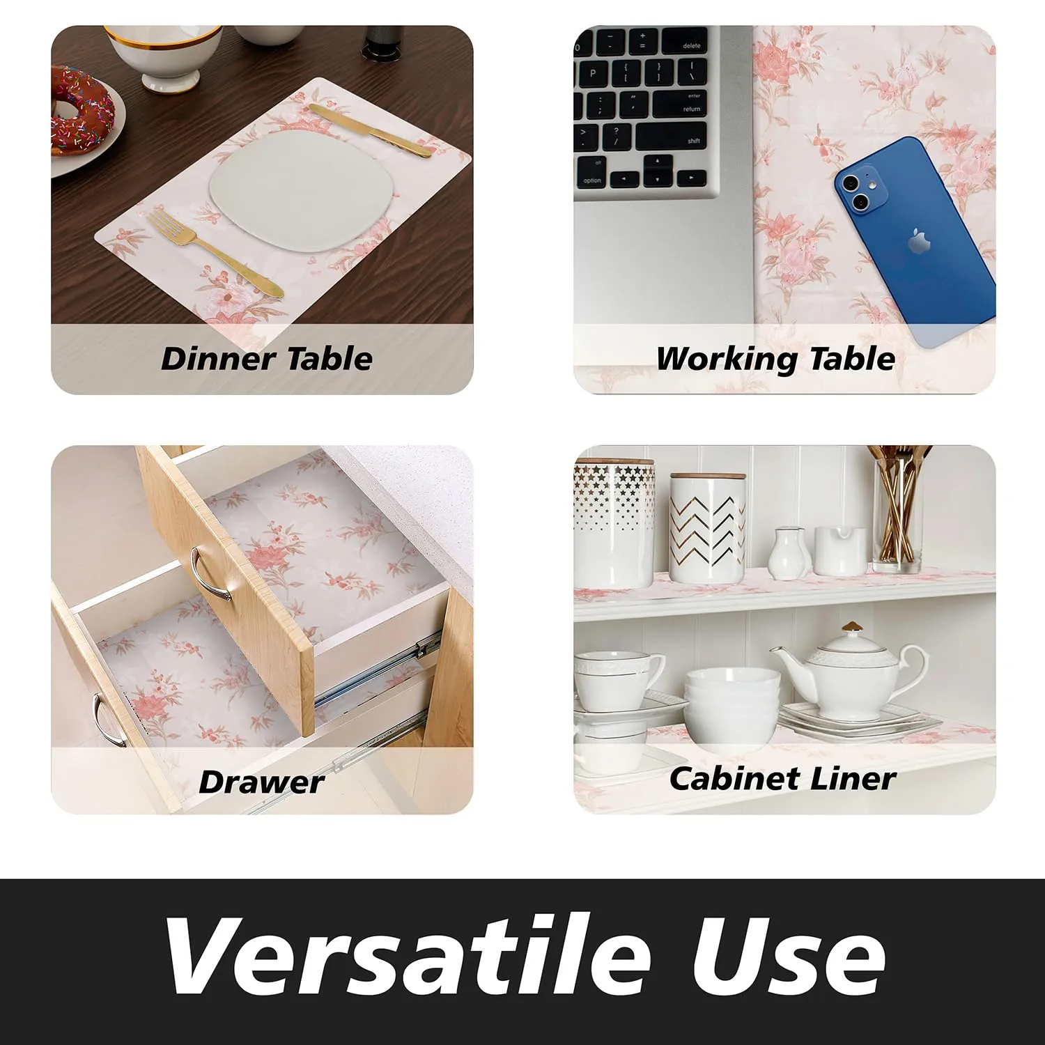 Heart Home Shelf Liner | Kitchen Cabinet Shelf Protector | Kitchen Liners for Cabinets and Drawers | Drawer Liner Mat | Red Flower Shelf Liner Roll | Cabinet Mat | 3 MTR | Pack of 2 | Cream