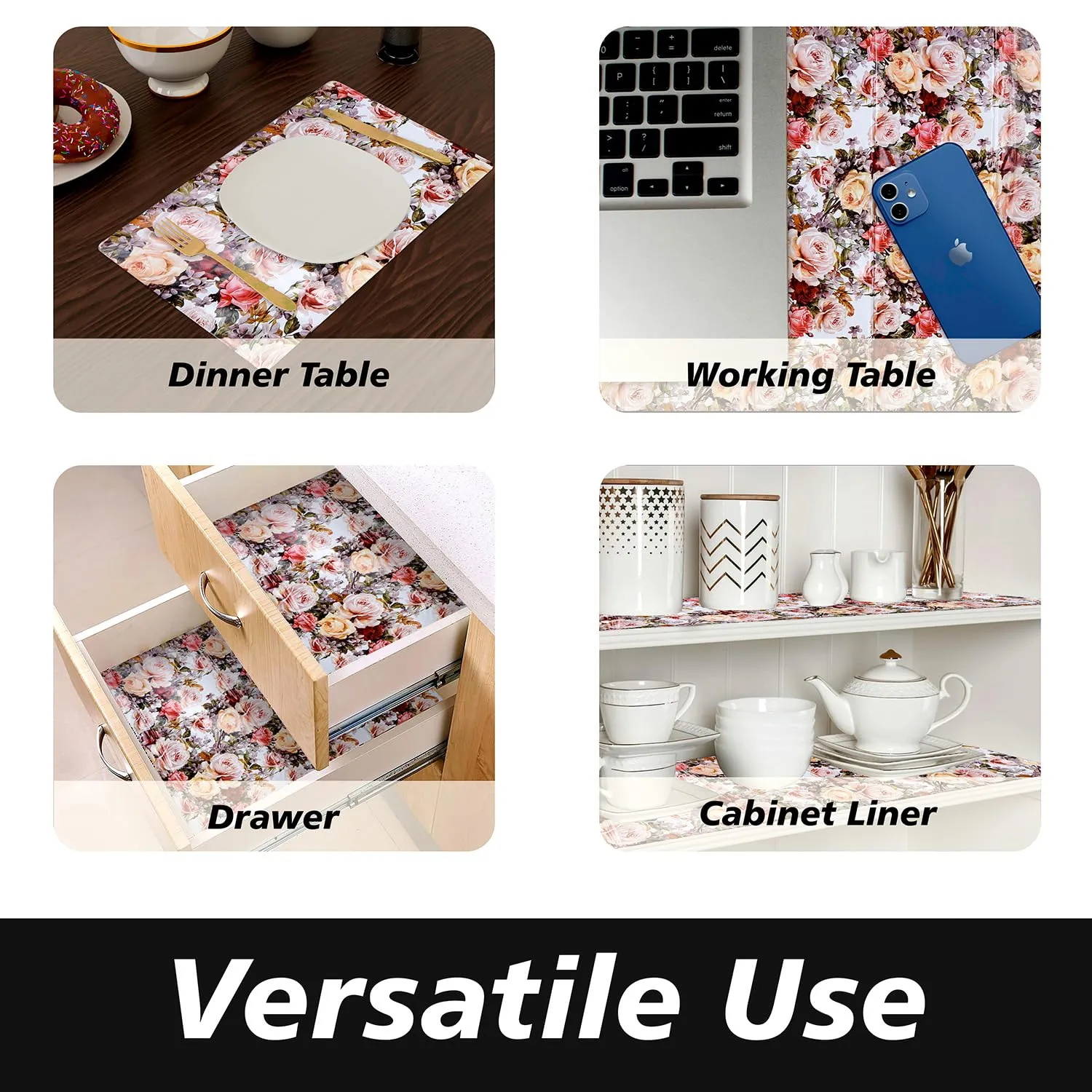 Heart Home Shelf Liner | Kitchen Cabinet Shelf Protector | Kitchen Liners for Cabinets and Drawers | Drawer Liner Mat | Rose Shelf Liner Cabinet Mat | 3 MTR | Pack of 2 | White