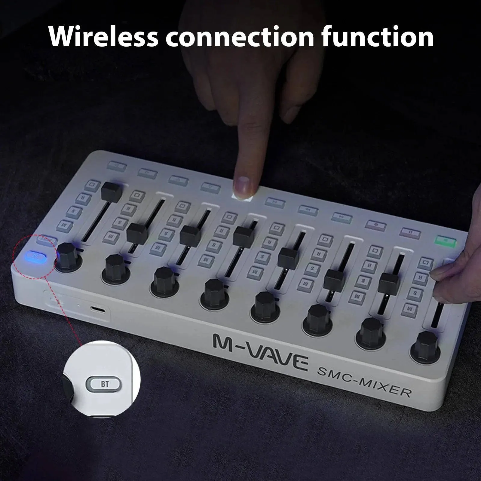 MIDI Controlle MIDI Mixing Console with 43 Buttons 8 Knobs 8 Push Buttons BT Connection Battery/Type-C MIDI Controller Mixer