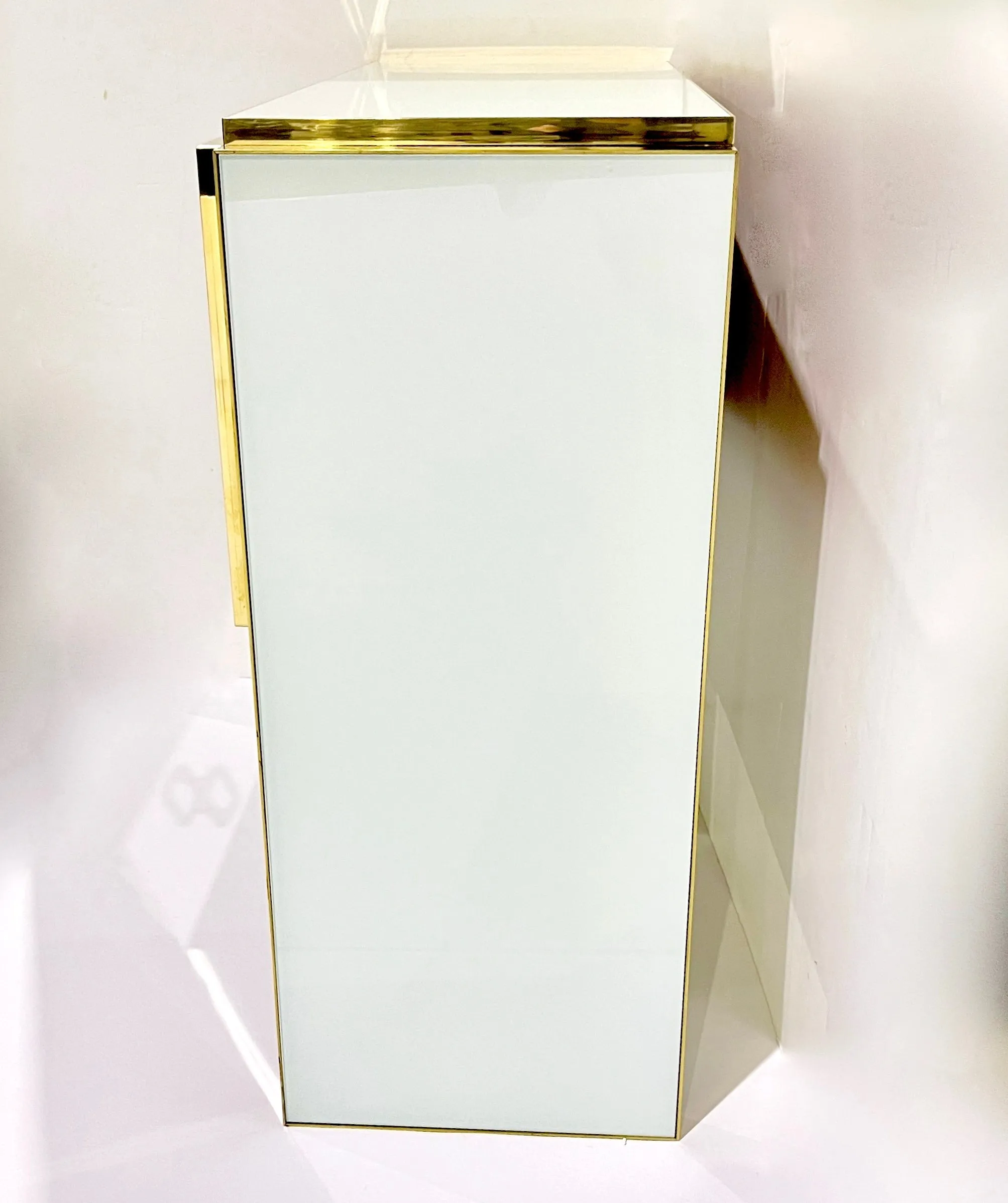 Modern Italian Custom Design Brass Edged Ivory White 2 Door Cabinet/Bar
