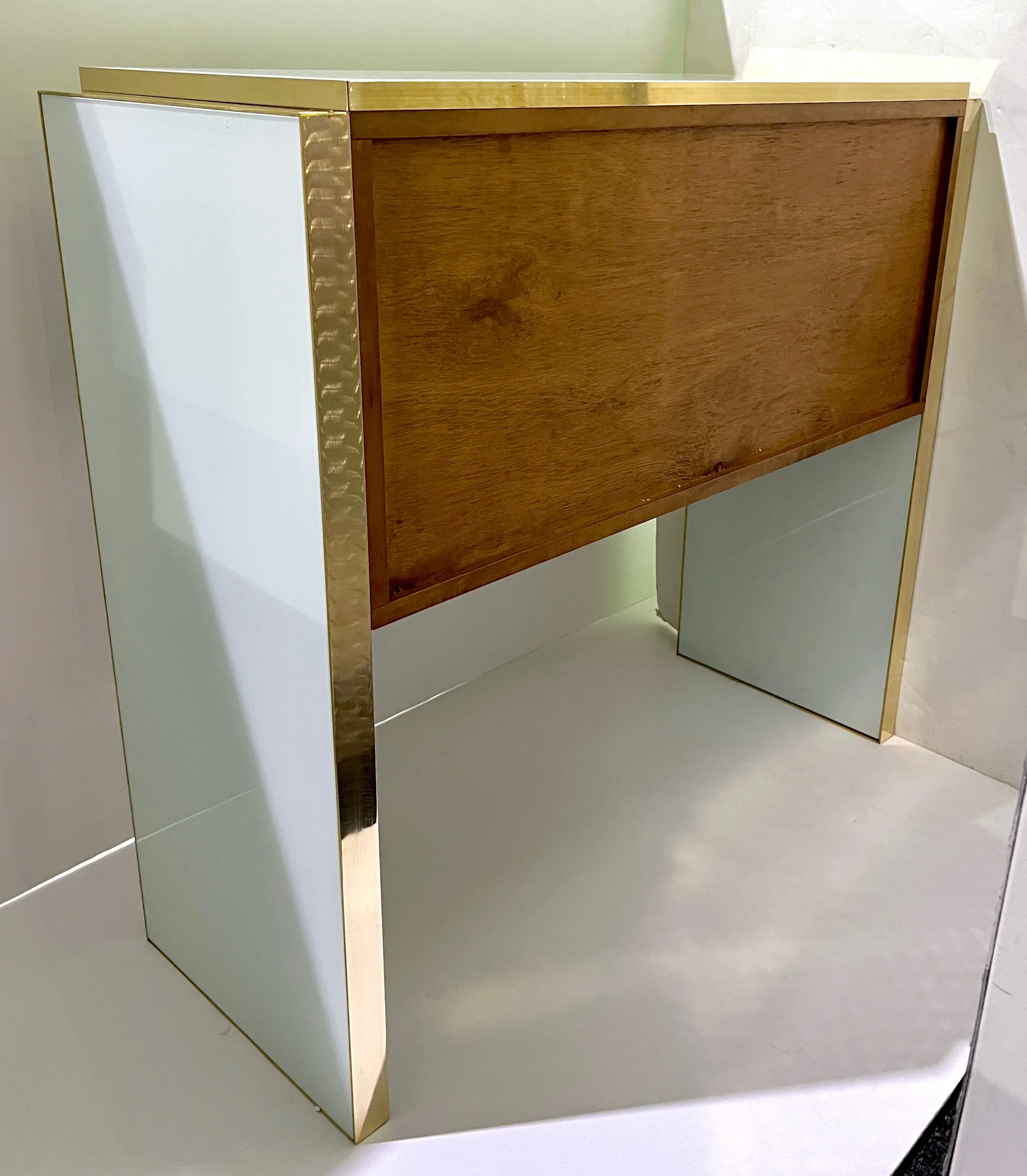 Modern Italian Custom Design Brass Edged Ivory White 2 Door Cabinet/Bar