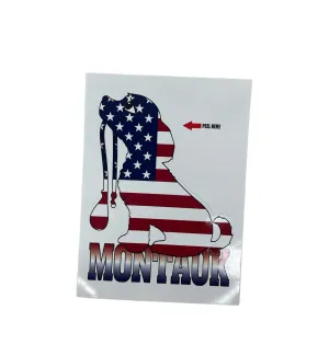 Montauk Dog with Leash and American Flag Sticker