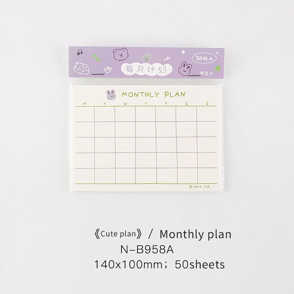 NOTE FOR note pad "Cute Plan" todo list plan check-in cute ins style handbook message pad note paper note pad to-do