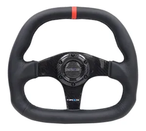 NRG CARBON FIBER STEERING WHEEL 320MM BLACK CARBON FIBER CENTER W/ Black STITCH RED CENTER MARK FLAT BOTTOM - ST-019CF-R