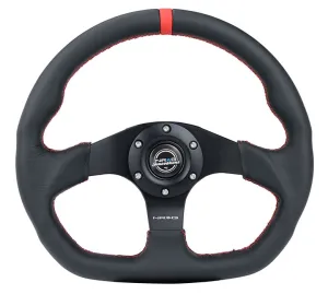NRG Reinforced Steering Wheel - 320mm Sport Leather flat bottom with Red center mark, Red stitching - RST-024MB-R-RD