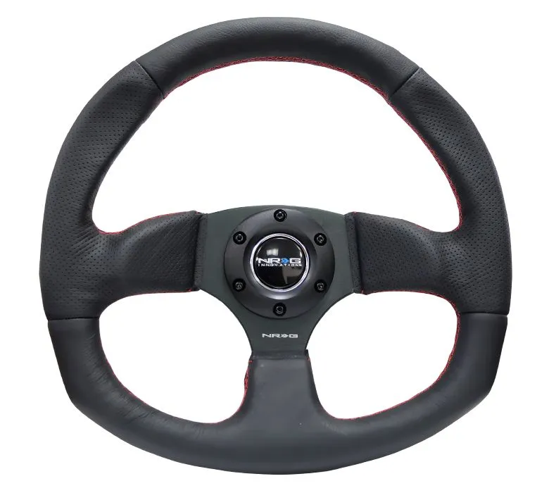 NRG Reinforced Steering Wheel - Leather Steering Wheel w/ RED stitch - RST-009R-RS