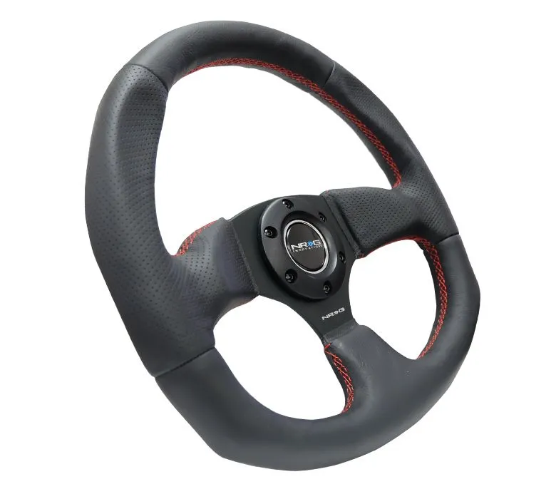 NRG Reinforced Steering Wheel - Leather Steering Wheel w/ RED stitch - RST-009R-RS