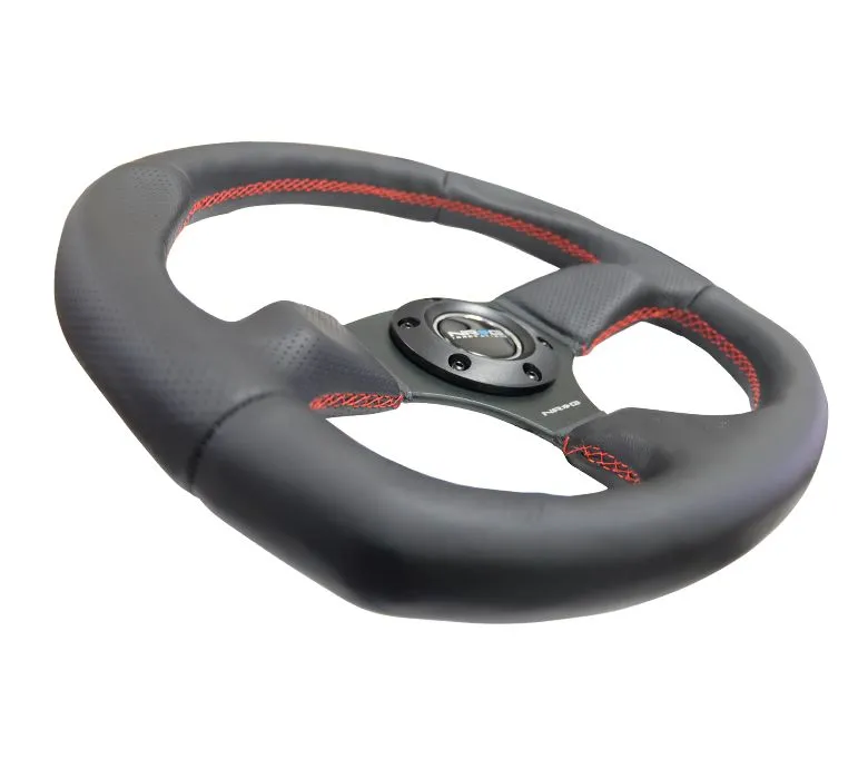NRG Reinforced Steering Wheel - Leather Steering Wheel w/ RED stitch - RST-009R-RS