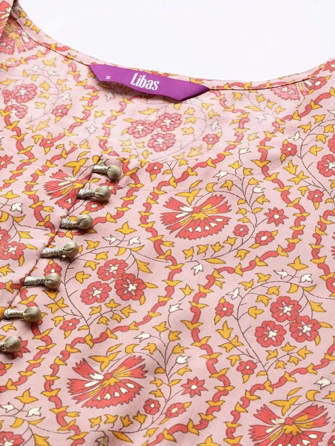 Peach Printed Silk Fit and Flare Dress