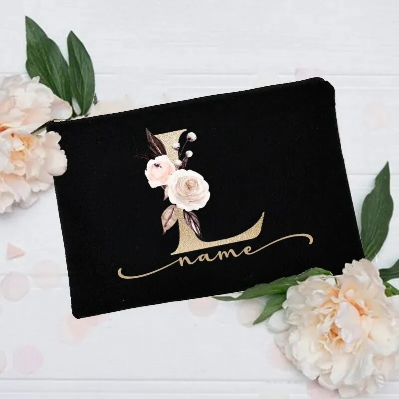 Personalized Custom Initial Name Makeup Bag  Make Up Bags Cosmetic Case Bridal Shower Gift Canvas Toiletry Organizer Bridesmaid