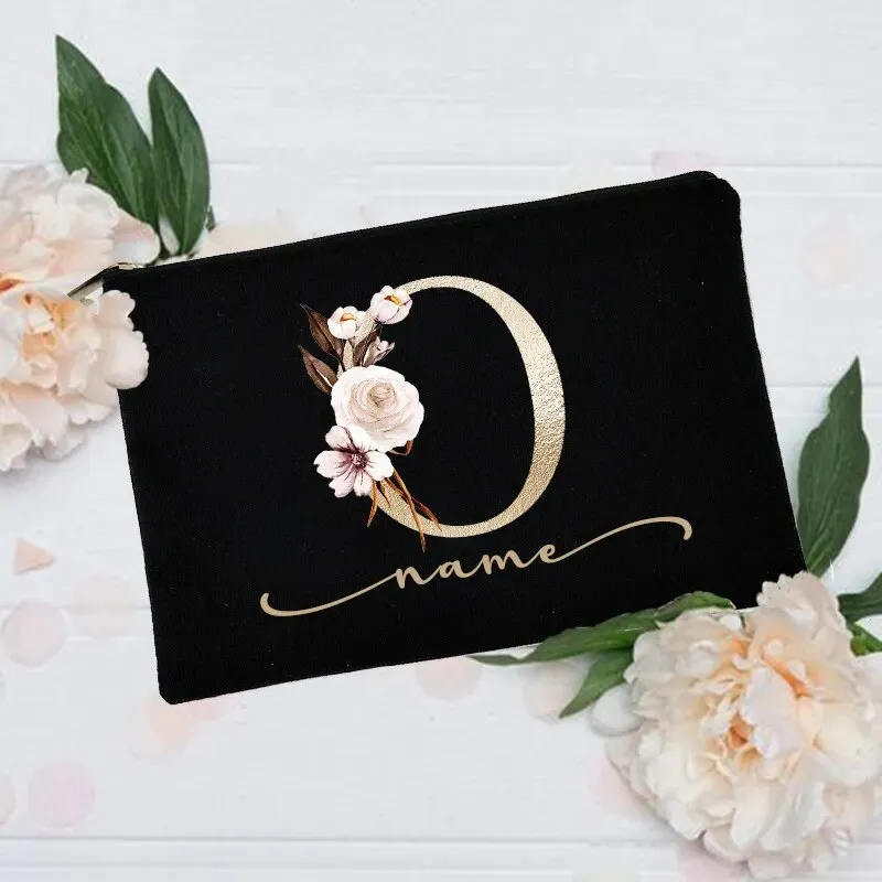 Personalized Custom Initial Name Makeup Bag  Make Up Bags Cosmetic Case Bridal Shower Gift Canvas Toiletry Organizer Bridesmaid
