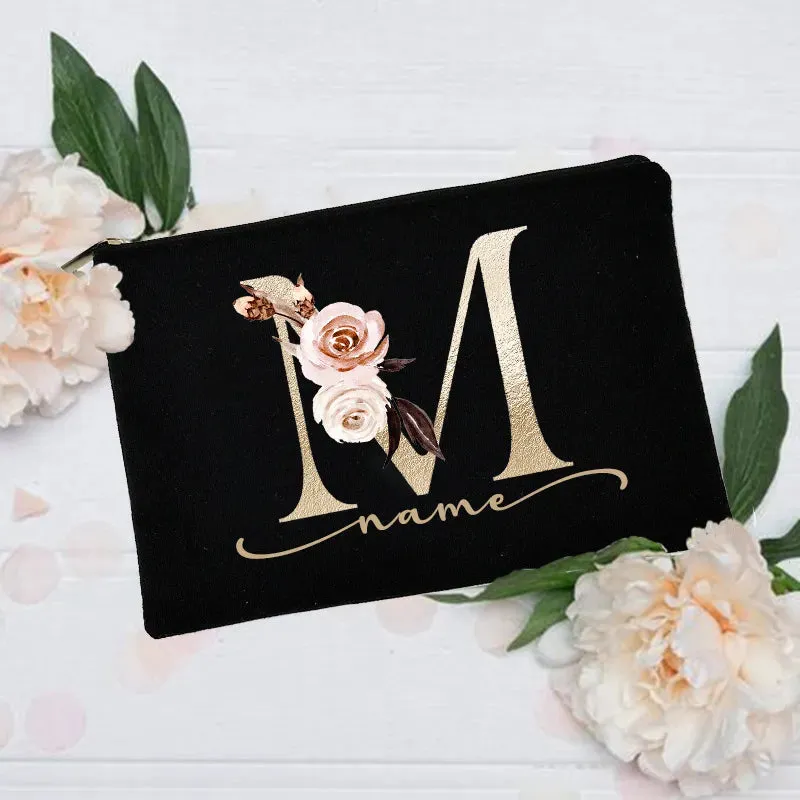 Personalized Custom Initial Name Makeup Bag  Make Up Bags Cosmetic Case Bridal Shower Gift Canvas Toiletry Organizer Bridesmaid
