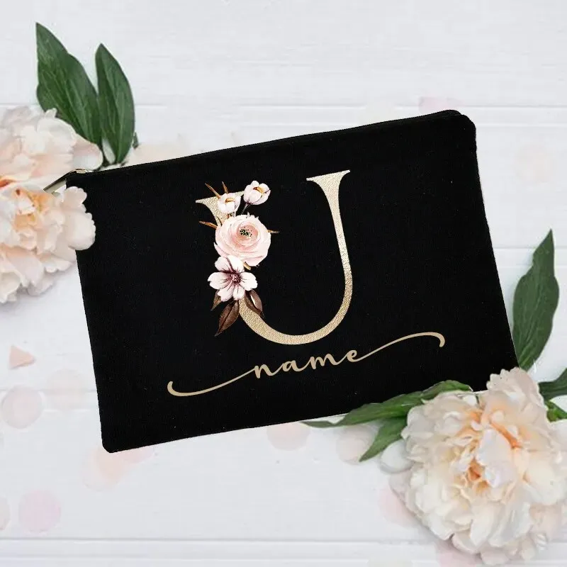 Personalized Custom Initial Name Makeup Bag  Make Up Bags Cosmetic Case Bridal Shower Gift Canvas Toiletry Organizer Bridesmaid