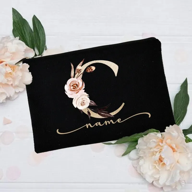 Personalized Custom Initial Name Makeup Bag  Make Up Bags Cosmetic Case Bridal Shower Gift Canvas Toiletry Organizer Bridesmaid