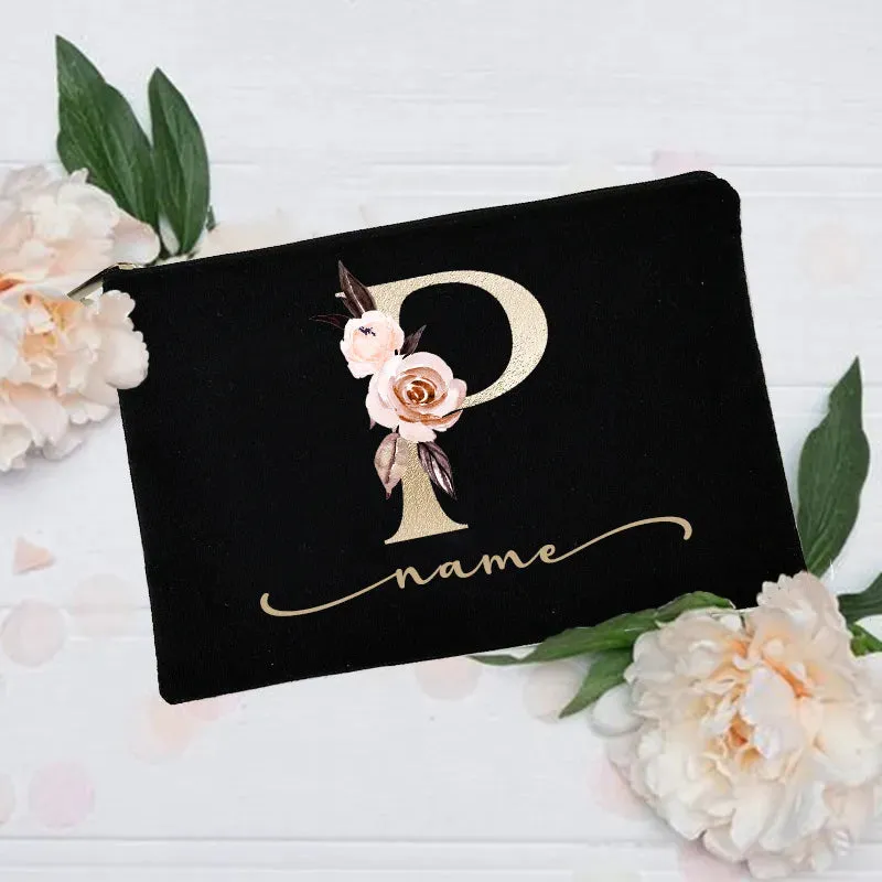 Personalized Custom Initial Name Makeup Bag  Make Up Bags Cosmetic Case Bridal Shower Gift Canvas Toiletry Organizer Bridesmaid