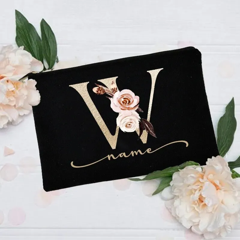 Personalized Custom Initial Name Makeup Bag  Make Up Bags Cosmetic Case Bridal Shower Gift Canvas Toiletry Organizer Bridesmaid