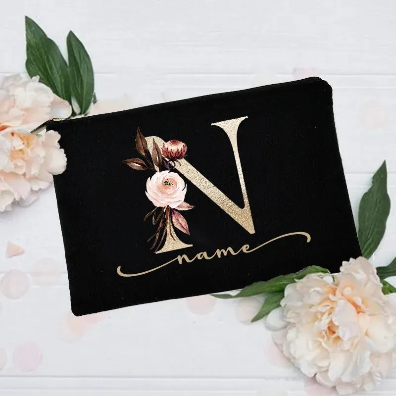 Personalized Custom Initial Name Makeup Bag  Make Up Bags Cosmetic Case Bridal Shower Gift Canvas Toiletry Organizer Bridesmaid