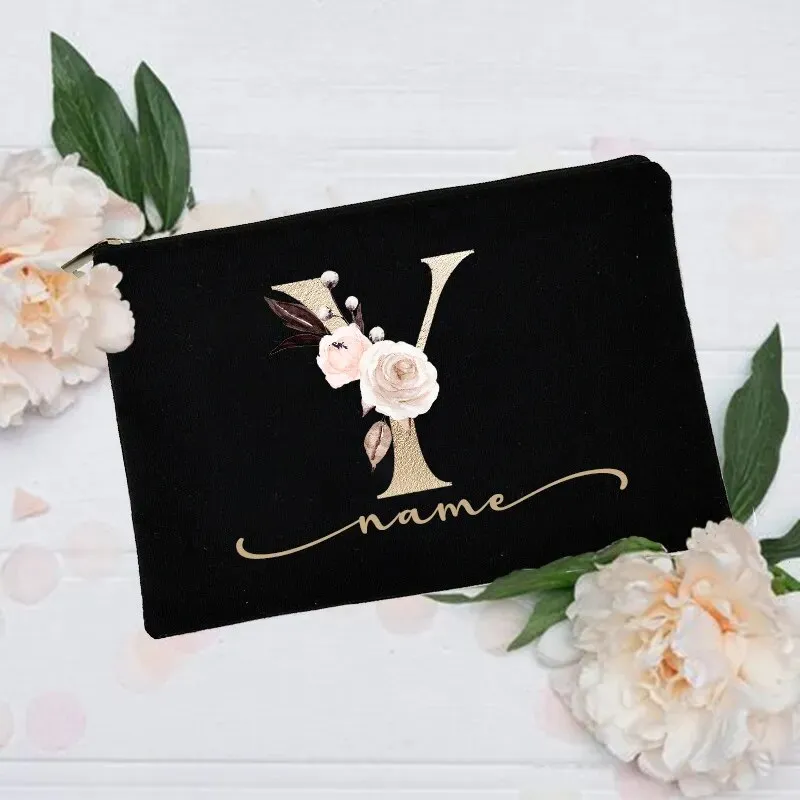 Personalized Custom Initial Name Makeup Bag  Make Up Bags Cosmetic Case Bridal Shower Gift Canvas Toiletry Organizer Bridesmaid