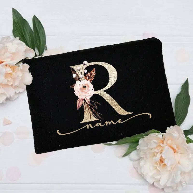 Personalized Custom Initial Name Makeup Bag  Make Up Bags Cosmetic Case Bridal Shower Gift Canvas Toiletry Organizer Bridesmaid