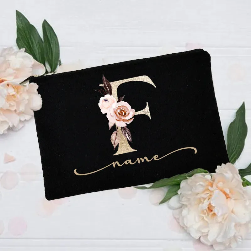 Personalized Custom Initial Name Makeup Bag  Make Up Bags Cosmetic Case Bridal Shower Gift Canvas Toiletry Organizer Bridesmaid