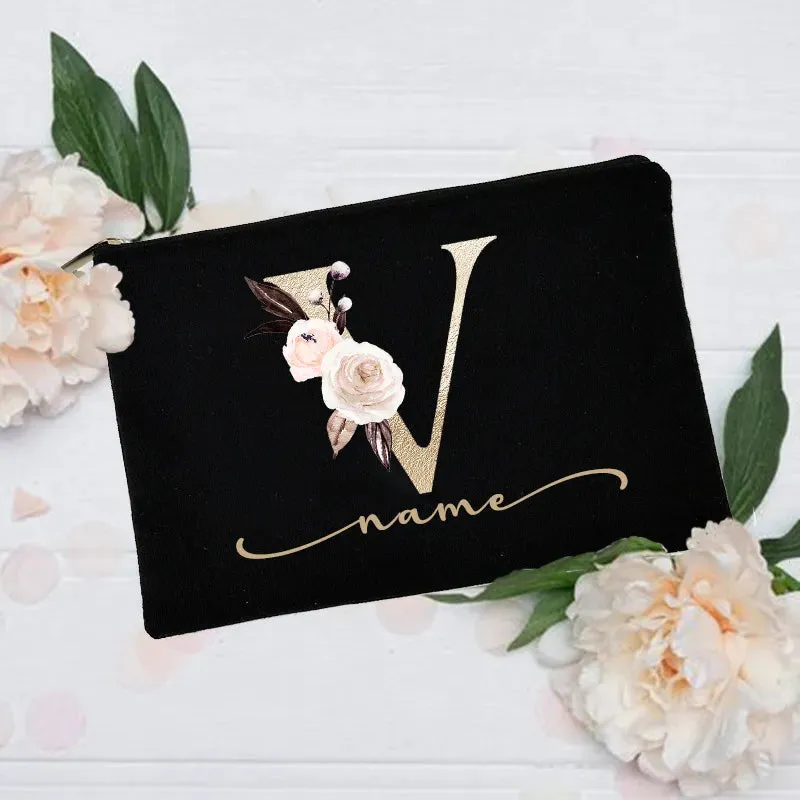 Personalized Custom Initial Name Makeup Bag  Make Up Bags Cosmetic Case Bridal Shower Gift Canvas Toiletry Organizer Bridesmaid