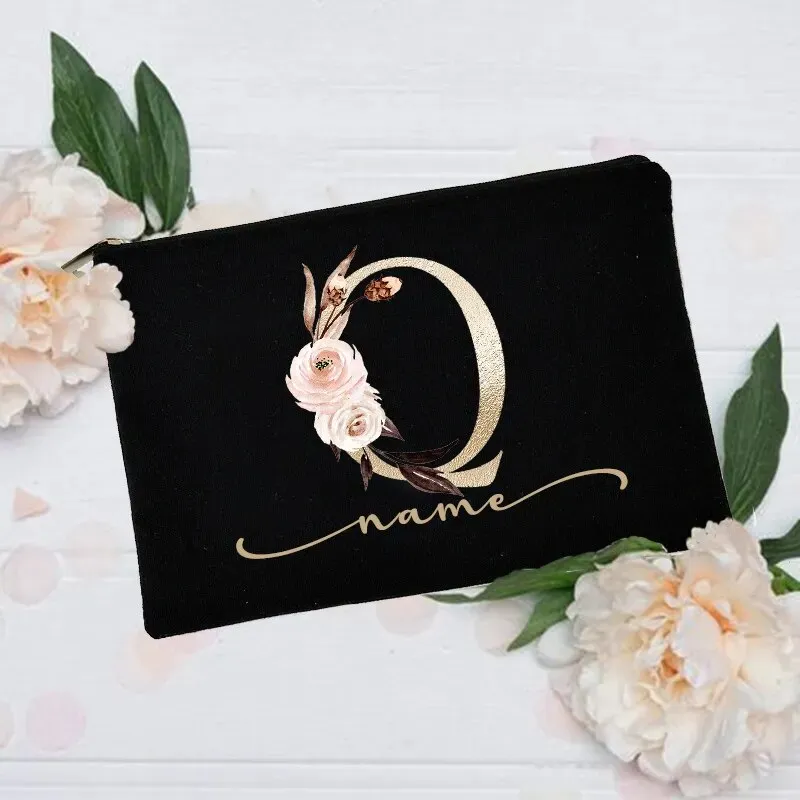 Personalized Custom Initial Name Makeup Bag  Make Up Bags Cosmetic Case Bridal Shower Gift Canvas Toiletry Organizer Bridesmaid