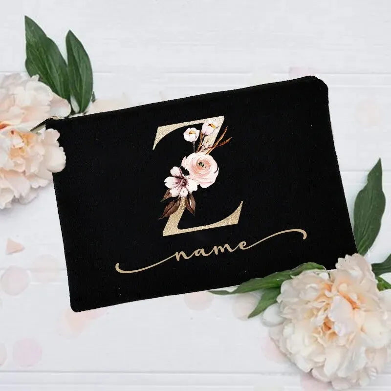 Personalized Custom Initial Name Makeup Bag  Make Up Bags Cosmetic Case Bridal Shower Gift Canvas Toiletry Organizer Bridesmaid