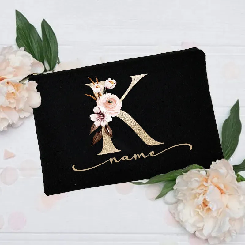Personalized Custom Initial Name Makeup Bag  Make Up Bags Cosmetic Case Bridal Shower Gift Canvas Toiletry Organizer Bridesmaid