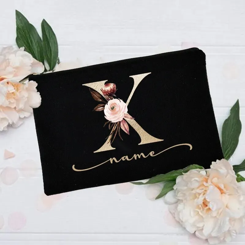 Personalized Custom Initial Name Makeup Bag  Make Up Bags Cosmetic Case Bridal Shower Gift Canvas Toiletry Organizer Bridesmaid