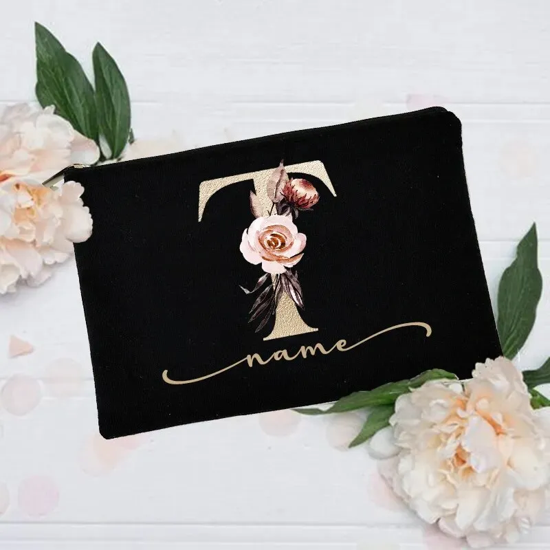Personalized Custom Initial Name Makeup Bag  Make Up Bags Cosmetic Case Bridal Shower Gift Canvas Toiletry Organizer Bridesmaid