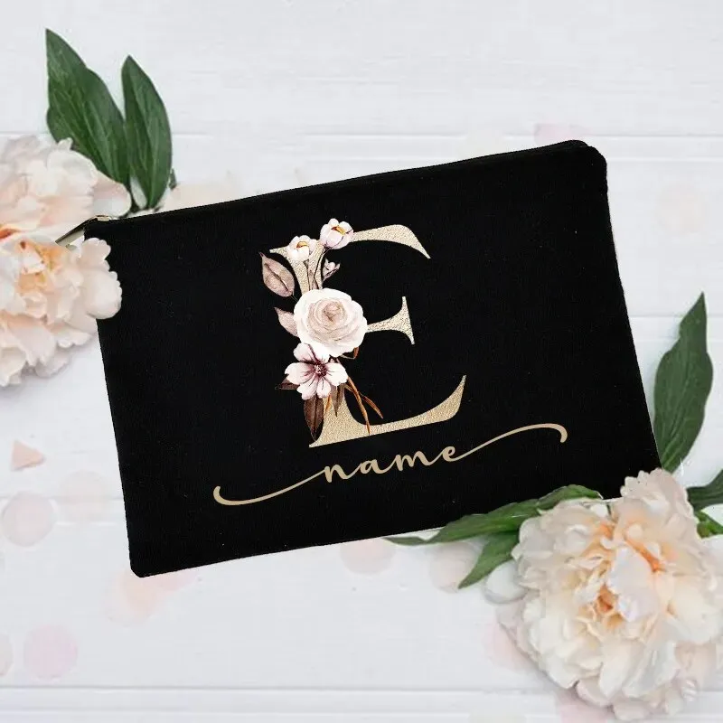 Personalized Custom Initial Name Makeup Bag  Make Up Bags Cosmetic Case Bridal Shower Gift Canvas Toiletry Organizer Bridesmaid