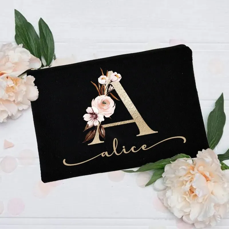 Personalized Custom Initial Name Makeup Bag  Make Up Bags Cosmetic Case Bridal Shower Gift Canvas Toiletry Organizer Bridesmaid